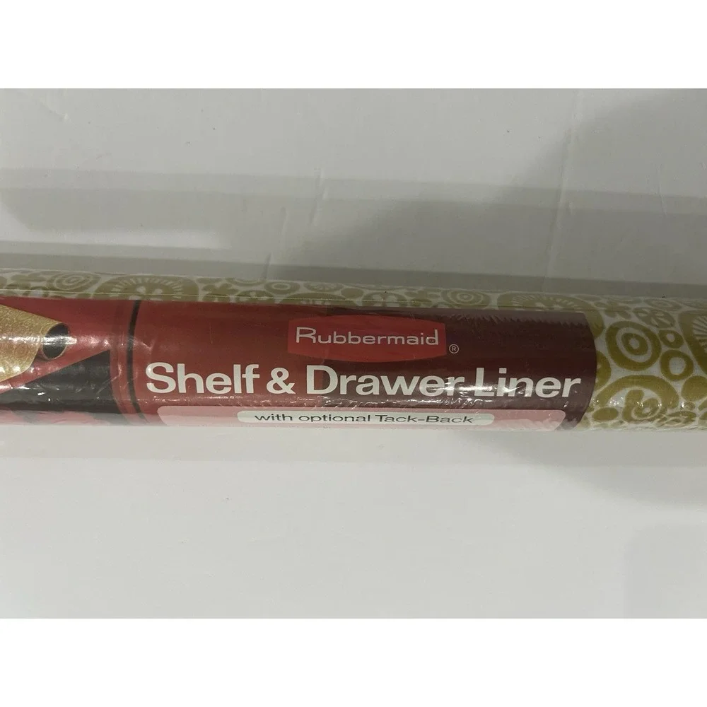 VTG Rubbermaid Shelf Liner Adhesive Tan Gold Floral Retro 60s 70s 5' x 22